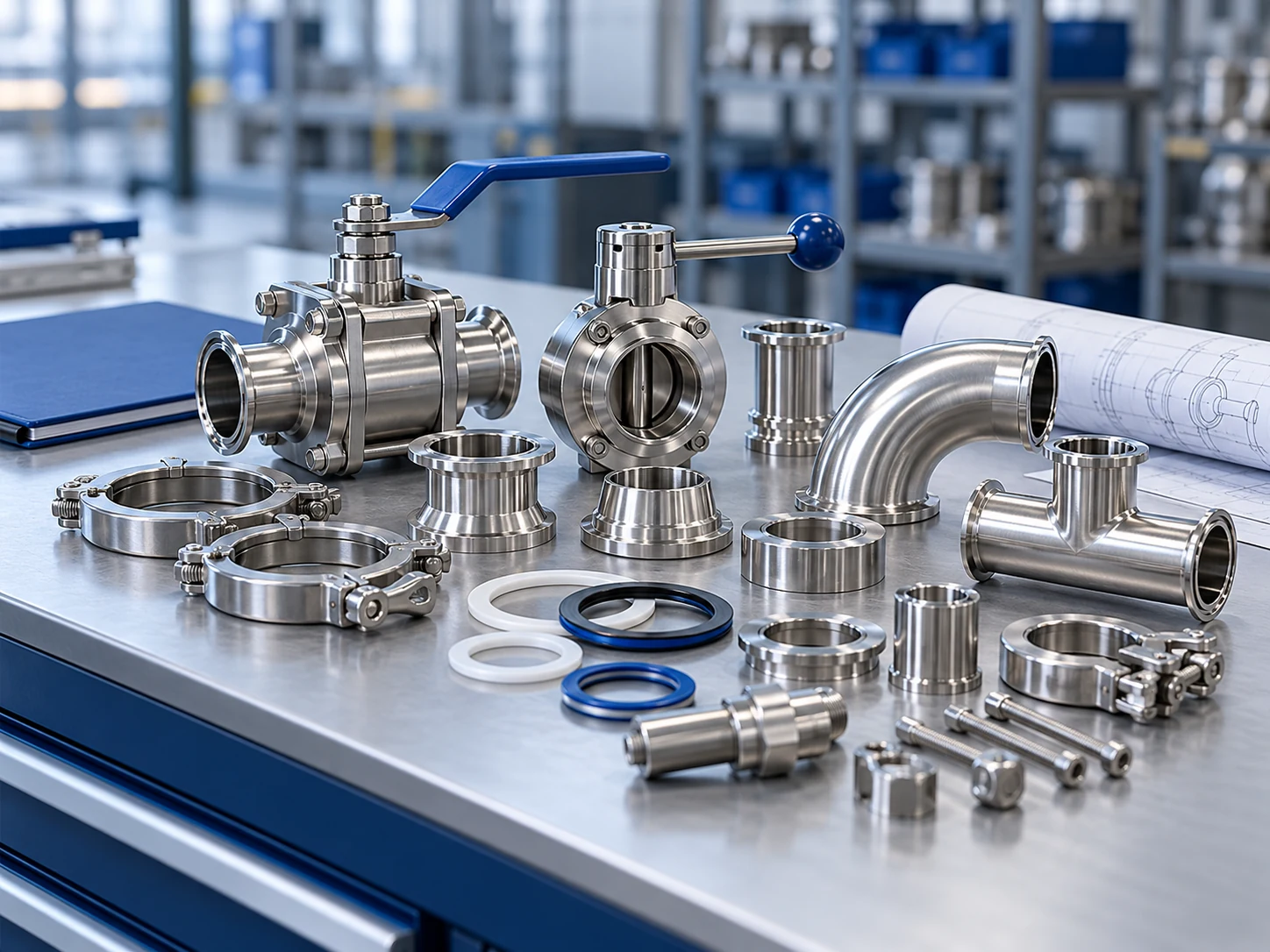 Illustrative stainless steel components and supply coordination workbench
